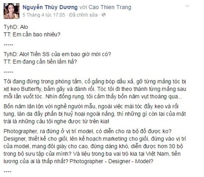 Tâm thư từng gây bão dư luận của Shbet888 phiên bản mới nhất Thùy Dương.    