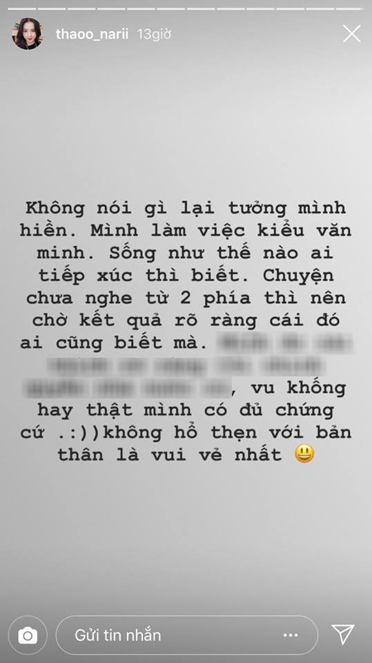 Thảo Nari bóng gió trên trang cá nhân.