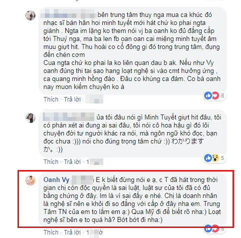 Ngoài ra, nữ ca sĩ cũng đáp trả anti-fan về chuyện Minh Tuyết.