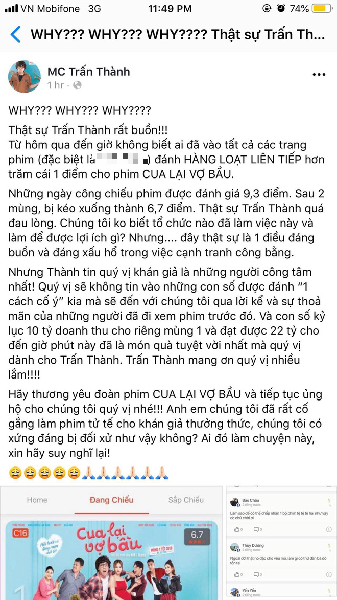Trấn Thành bức xúc vì bị người khác chơi xấu.