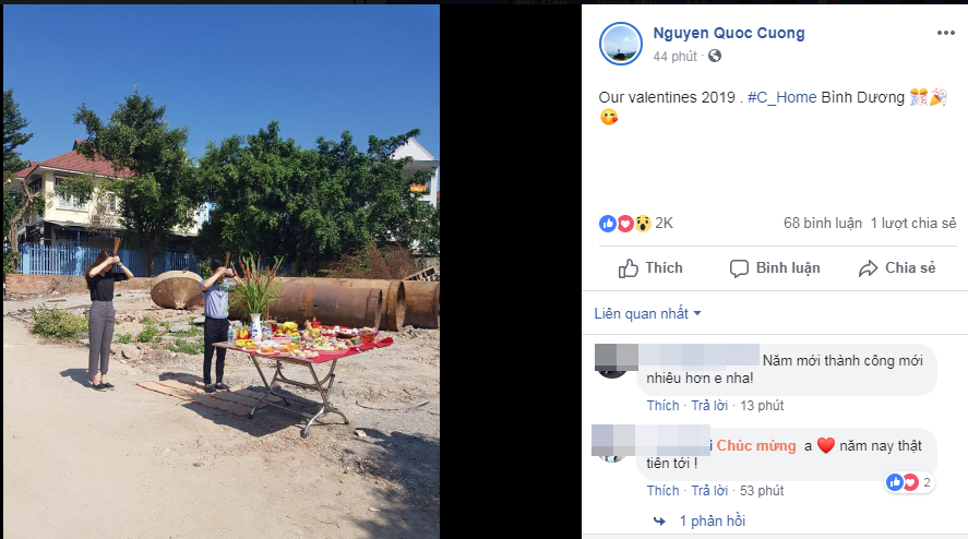Cường Đô la khoe ảnh làm lễ khởi công nhà mới ở Bình Dương.