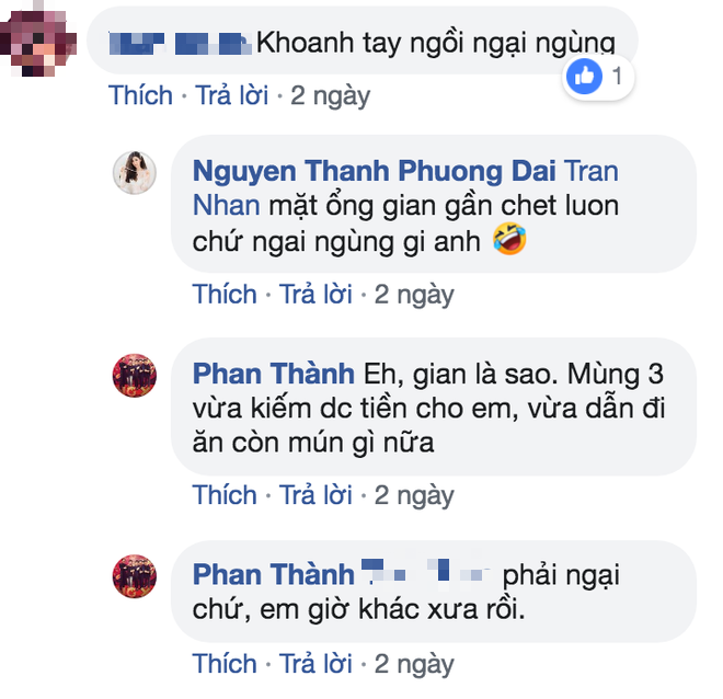Phan Thành và Phương Đài bình luận qua lại thân thiết.    