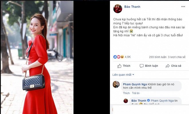 Nữ diễn viên liên tục chia sẻ những status đầy ẩn ý về chuyện mang bầu, tăng cân.