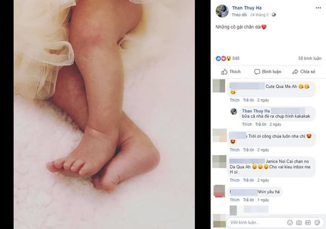 Hình ảnh cùng dòng chú thích khiến công chúng tin rằng Thân Thúy Hà đã ngầm tiết lộ giới tính con mới sinh.  