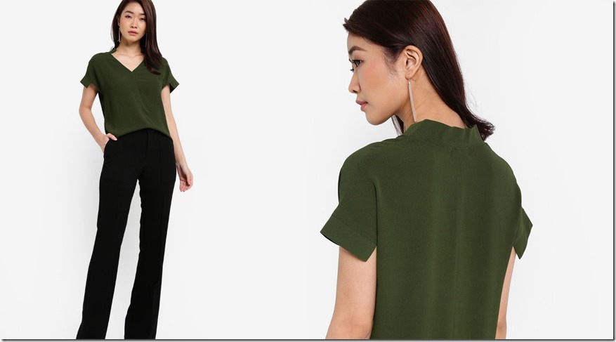 green-v-neck-structured-s