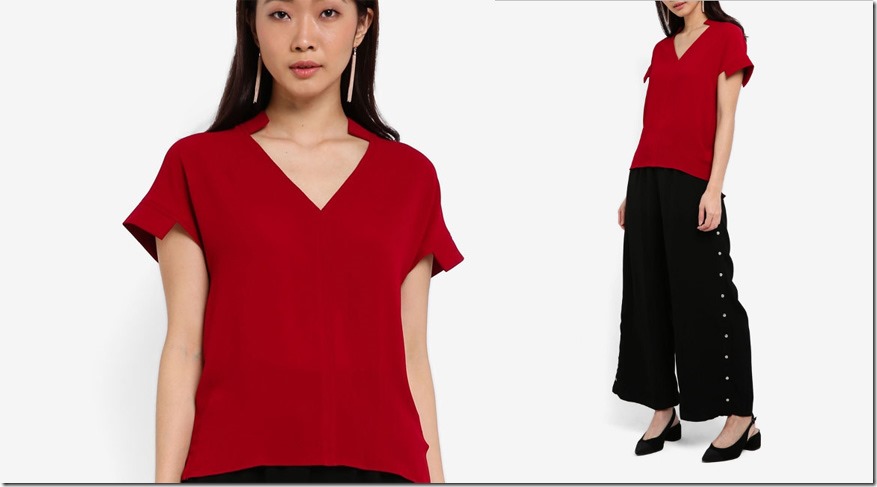 red-v-neck-structured-sle