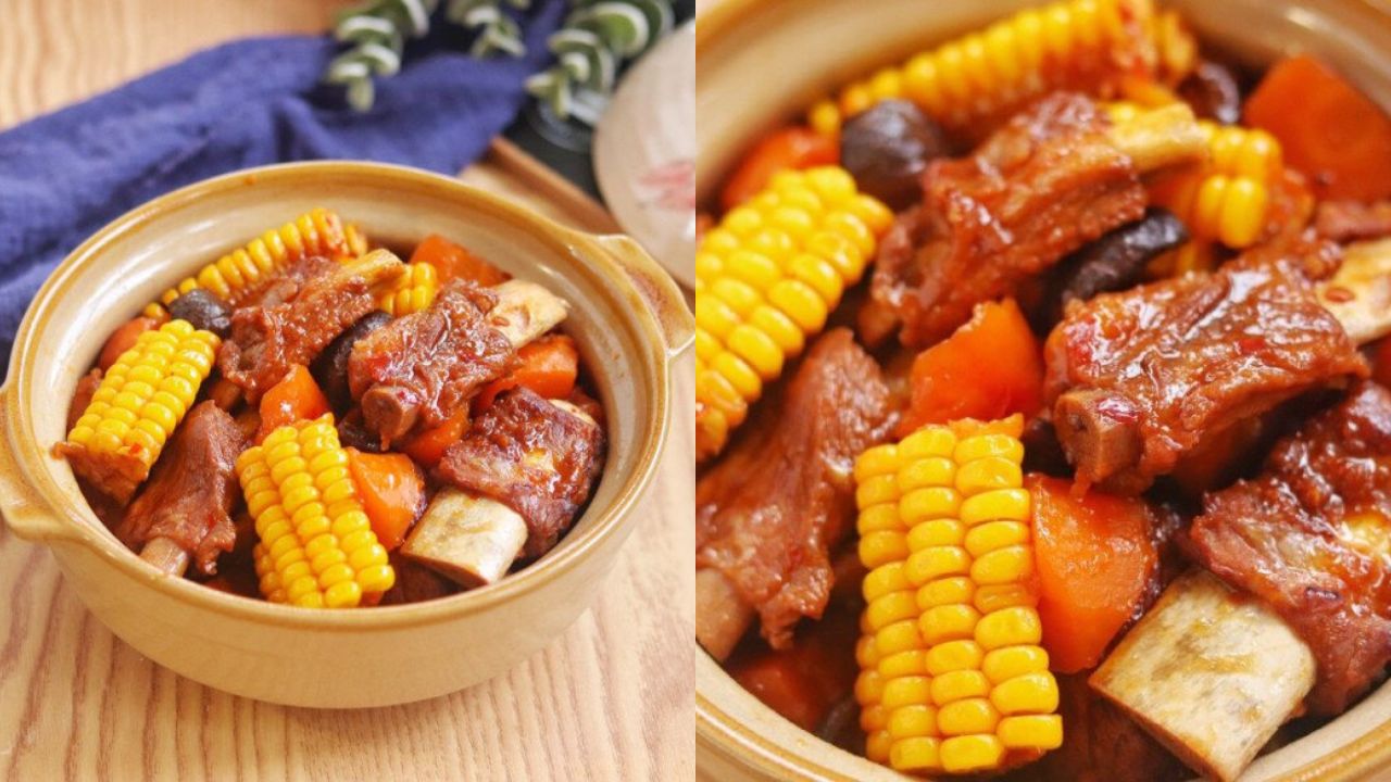 Sườn kho ngô phù hợp để ăn kèm cơm nóng.