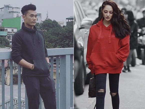 Kiểu áo hoodie đều từng được Bảo Anh và Bùi Tiến Dũng diện khi xuống phố