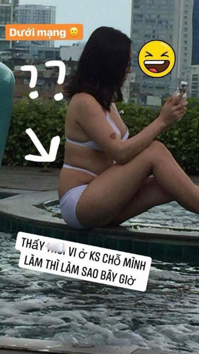 Vòng bụng ngấn mỡ của Thúy Vi khi bị chụp trộm.