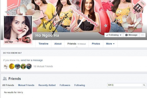 Danh sách bạn bè của Hồ Ngọc Hà không có tên Kim Lý.