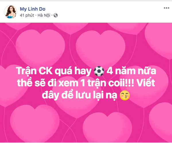 Hoa hậu Đỗ Mỹ Linh viết lại status để làm bằng chứng cho chuyến đi xem chung kết vào mùa giải sau. 