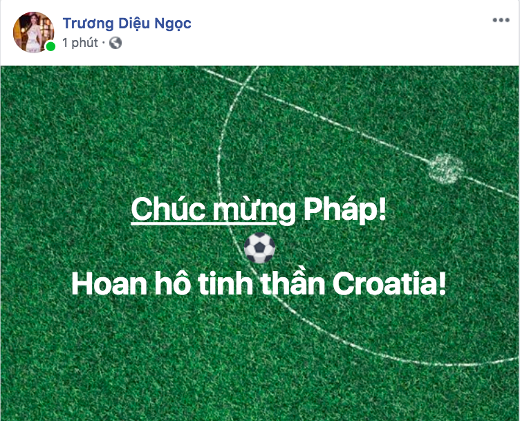 Hoa khôi Diệu Ngọc chúc mừng Pháp nhưng vẫn hoan nghênh tinh thần của Croatia.