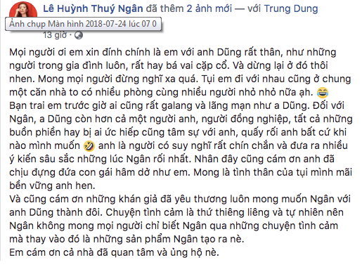 Thuý Ngân đã lên tiếng đính chính về thông tin 