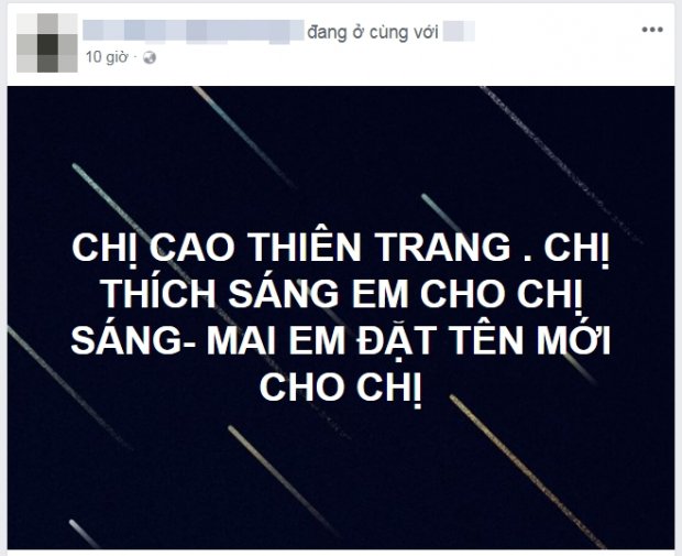 Dòng trạng thái ngắn gọn nhưng đầy tính thách thức của một người bạn đối với Cao Thiên Trang.