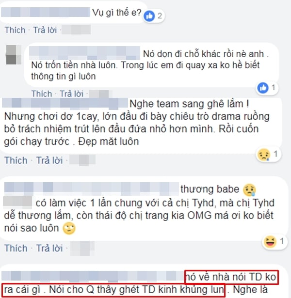 Người đưa ra thông tin chia sẻ thắng thắn Cao Thiên Trang không trả tiền nhà và nói xấu đồng nghiệp.