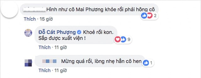 Cát Phượng chia sẻ thông tin Mai Phương sắp được xuất viện.