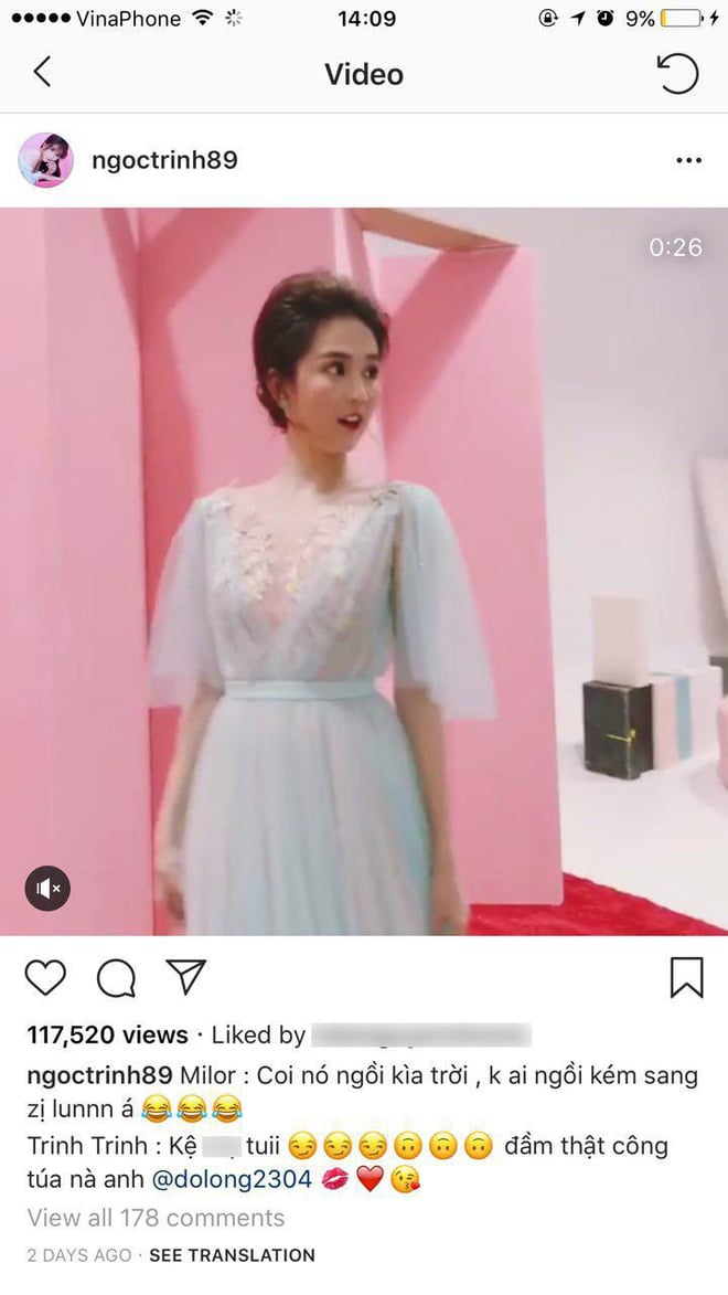 Đoạn Ngọc Trinh tự ghi lại đối thoại với một người bạn cho thấy cô nàng dùng từ khá thoải mái 