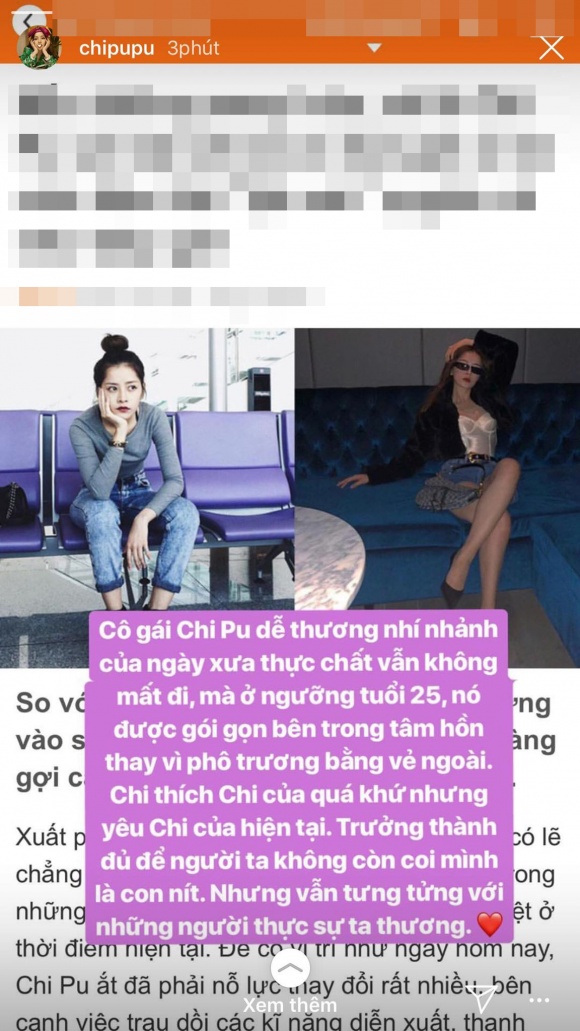 Chi Pu cho rằng cô đang trưởng thành và sự dễ thương nhí nhảnh của ngày xưa  không hết mất đi.