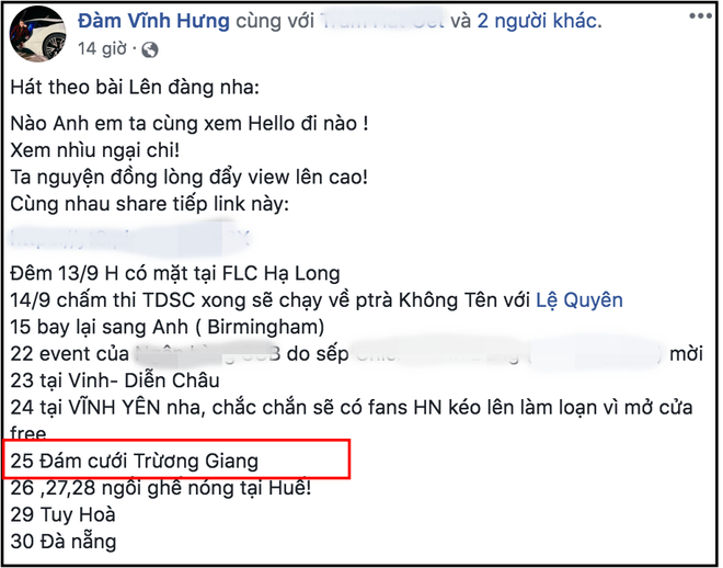 Đàm Vĩnh Hưng đã dành riêng một ngày để tham dự lễ cưới của Trường Giang - Nhã Phương.