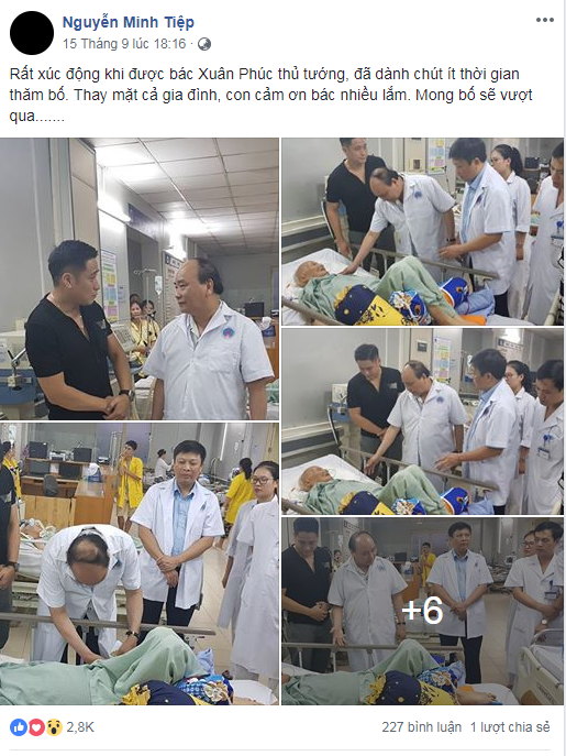 Diễn viên Minh Tiệp chia sẻ hình ảnh bố anh nằm viện vào hôm 15/9 vừa qua.