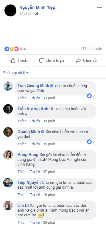 Đồng nghiệp, bạn bè, khán giả gửi lời chia buồn tới nam diễn viên.