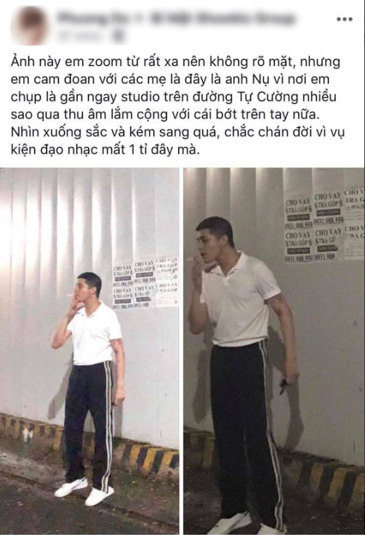 Hình ảnh được cho là của Noo Phước Thịnh cạo đầu trọc lốc, hút thuốc ngay trên đường đang được chia sẻ rầm rộ.