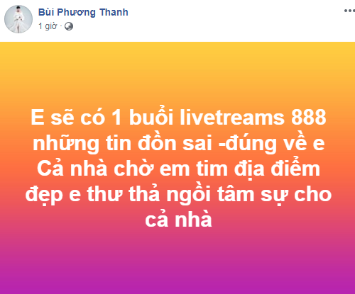 Phương Thanh thông báo trê trang cá nhân.