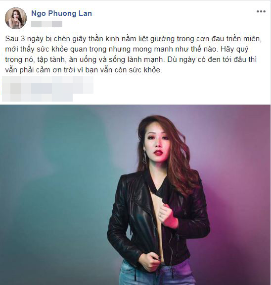 Hoa hậu Ngô Phương Lan quý trọng sức khỏe hơn sau 3 ngày nằm liệt giường.