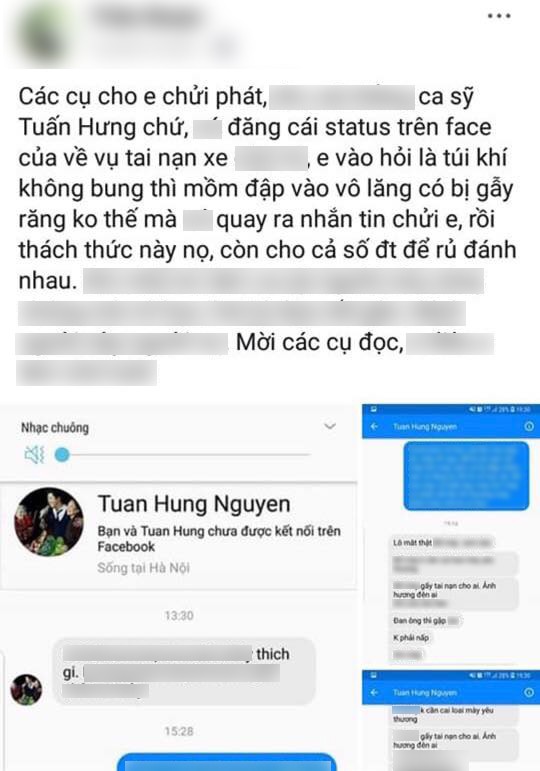 Chia sẻ bức xúc của dân mạng, thuật lại sự việc bị Tuấn Hưng trực tiếp nhắn tin 