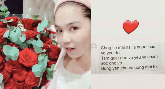 Ngọc Trinh khoe tin nhắn của bạn trai.