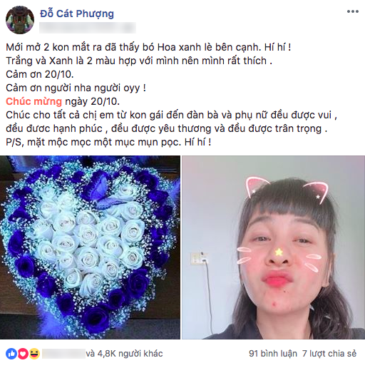Cát Phượng hào hứng khoe món quà được tặng nhân dịp 20/10.