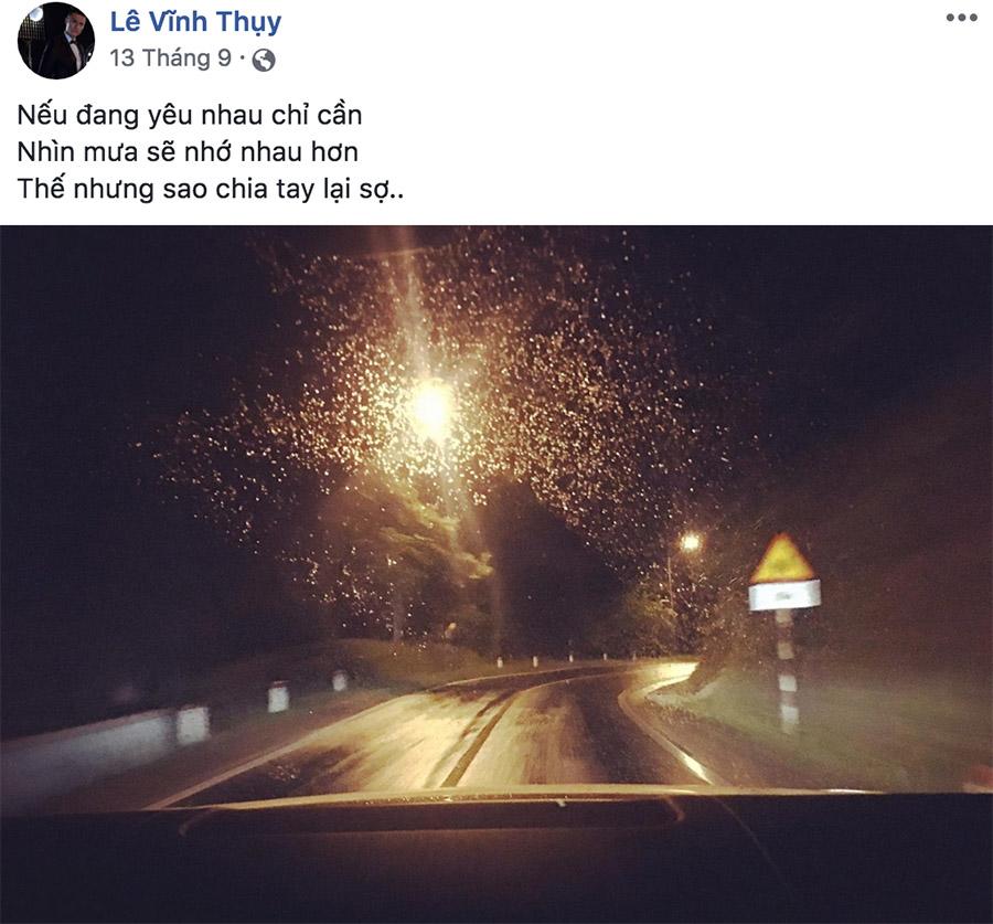 Vĩnh Thụy chia sẻ tâm trạng ẩn ý về sự chia tay.