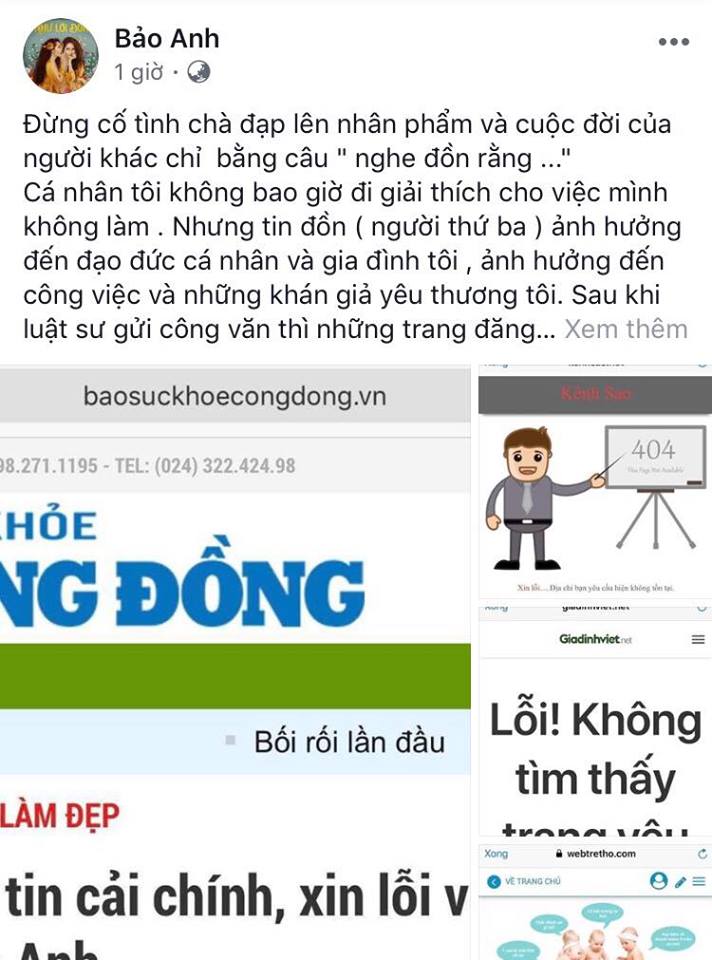 Bảo Anh chính thức nói về sự việc trên trang cá nhân.