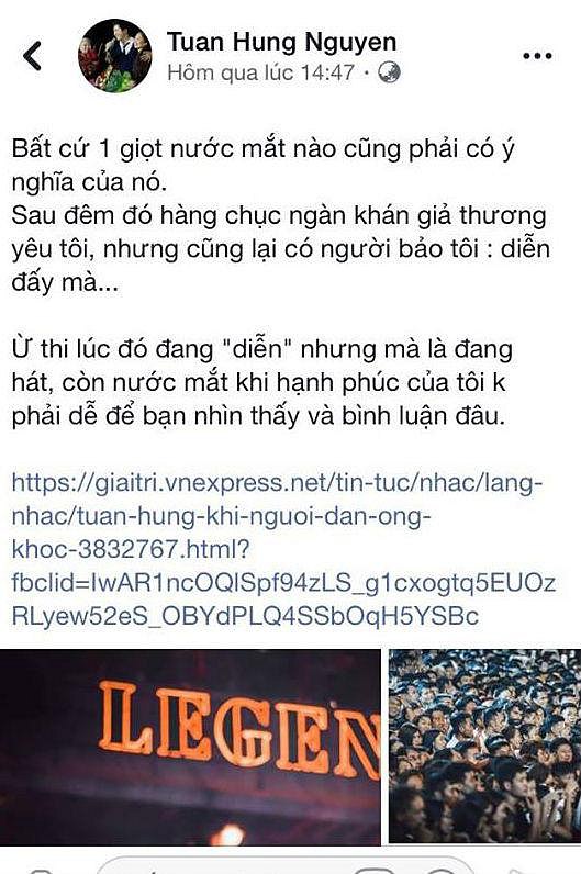 Tuấn Hưng lên tiếng đáp trả trên trang cá nhân của mình.