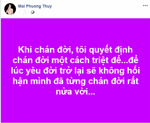 Dòng trạng thái mới nhất của Mai Phương Thúy.