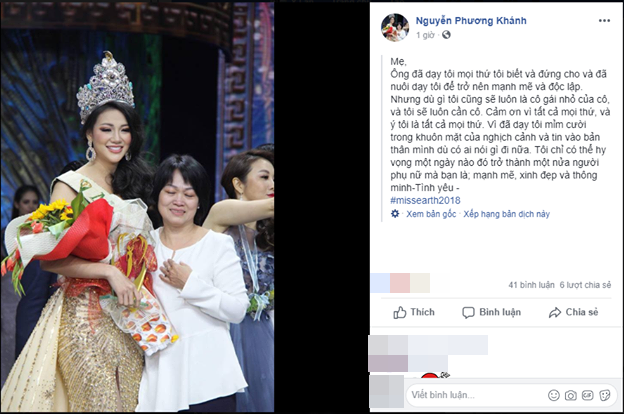 Hoa hậu Phương Khánh viết tâm thư gửi mẹ sau ít ngày đăng quang.