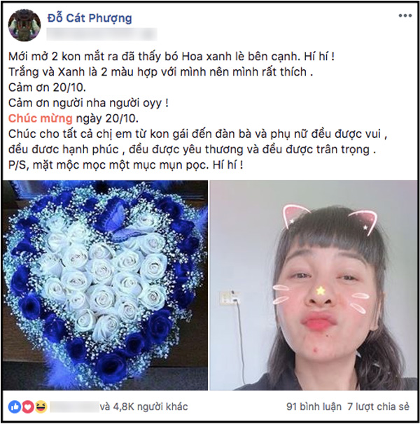 Món quà được cho là của Kiều Minh Tuấn tặng cho Cát Phượng nhân dịp 20/10.