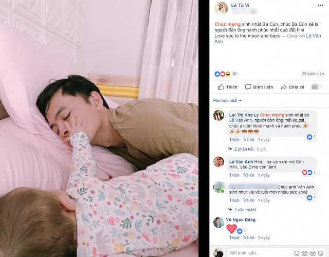 Tú Vi đăng ảnh chúc mừng sinh nhật ông xã cực ngọt ngào.