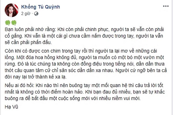 Chia sẻ ẩn ý của Khổng Tú Quỳnh về việc buông bỏ để bắt đầu Shbet16 chơi game trực tuyến mới, niềm vui mới.