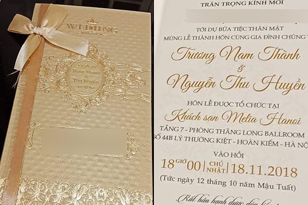 Thiệp cưới sang trọng của Trương Nam Thành.