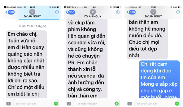 Tin nhắn của Cát Phượng xin lỗi bà Dung Bình Dương.