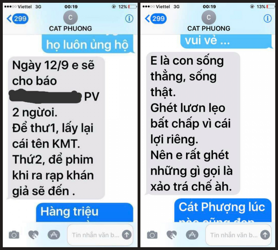 NSX phim công khai thêm đoạn tin nhắn tố cáo Cát Phượng là người đứng sau 