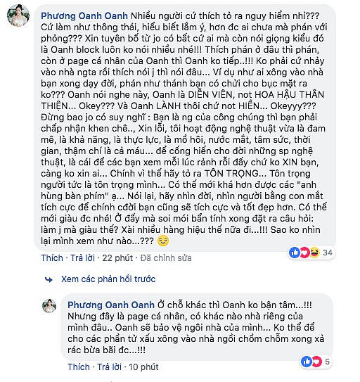 Phương Oanh đăng chia sẻ dài, không giấu nổi sự bức xúc khi liên tục nhận về những lời đàm tiếu từ dư luận.