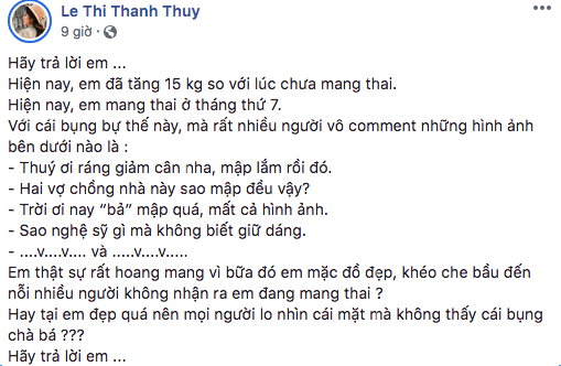 Thanh Thúy tiết lộ mang bầu ở tháng thứ 7 nhưng ai cũng tưởng cô phát tướng, không biết giữ dáng.