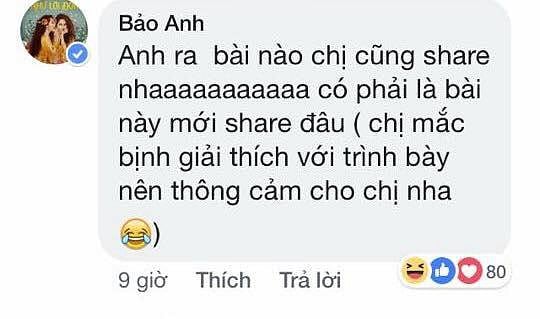 Bảo Anh giải thích chuyện chia sẻ những MV mới của Hồ Quang Hiếu.
