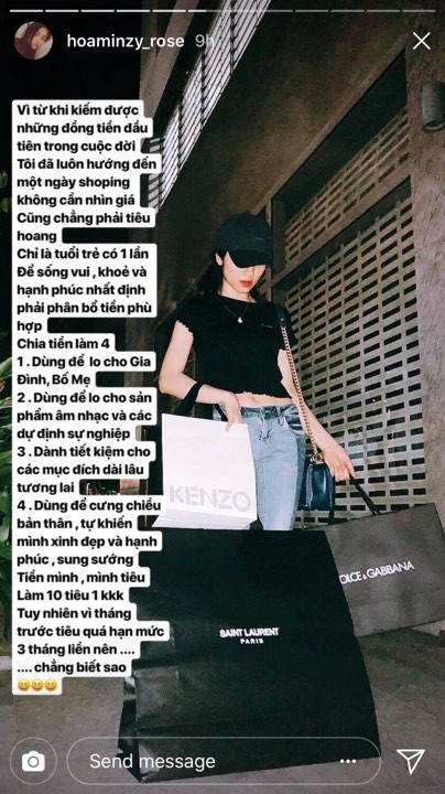 Mỗi lần đi shopping là Hòa Minzy lại tay xách nách mang 