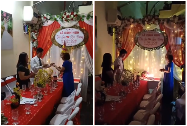 Lễ đính hôn của cặp đôi Thu Sao - Triệu Hoa Cương diễn ra vào đúng ngày sinh nhật của cô dâu Thu Sao.    