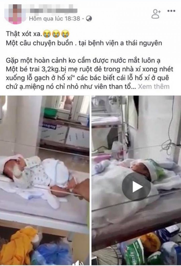 Vụ việc bé trai bị mẹ đẻ rơi rồi nhét xuống nhà xí được chia sẻ trên mạng xã hội.       