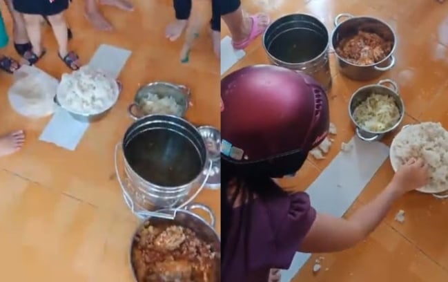 Các phụ huynh đang kiểm tra thức ăn của học sinh tại trường mầm non Phú Mỹ.  