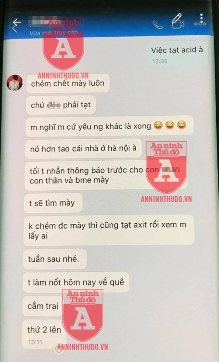 Một phần tin nhắn mà kẻ cuồng ghen gửi cho người yêu cũ. Ảnh: ANTĐ  